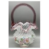 Fenton Signed Spiral Pink Handpainted Basket Fenton Signed Spiral Pink Handpainted Basket