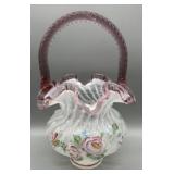 Fenton Signed Spiral Pink Handpainted Basket