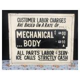 Vintage Mechanical &Body Rate Sign Vintage Mechanical &Body Rate Sign