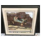 Vintage Print Blue/Brown Mountain Framed Art