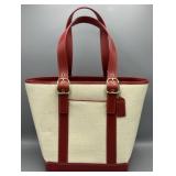 Coach Hampton Cream Straw & Red Leather Tote