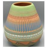 Artists Signed Navajo Hand Etched Pottery Vases