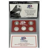 2008-S 50 State Quarters Silver Proof Set w/COA