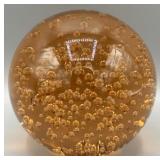 Mid Century Amber Glass Bubble Paperweight