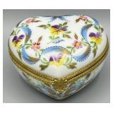 Limoges Decoree a La Main Flowers & Ribbon Heart