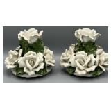 Porcelain Made in Italy White Rose Candleholders
