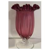 VTG Cranberry Ruffled Edge Art Glass Vase