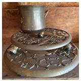 Vintage Brass Rolling Planter Stands and Planter