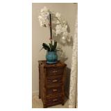Wicker Bamboo 4-Drawer Night Stand and Faux Plant