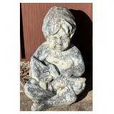 Concrete Boy Holding Rabbit Garden Decor