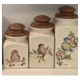 Vintage Ceramic Wood Top Canisters