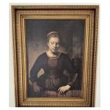 Vintage Framed Rembrandt Girl At Half Door