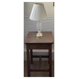 Oak End Table and Crystal Lamp