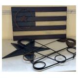 Wood Flag and Metal Wall Decor