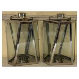 (2) Stainless Steel Hurricane Candle Lantern