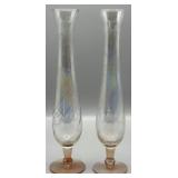 Mid-Century Iridescent Swirl Patterned Bud Vases