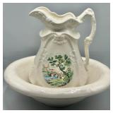 19th Century Ironstone Wash Pitcher & Basin