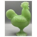 Vintage Green Glass Rooster Pedestal 2pc Dish