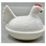 Vintage Milk Glass Hen On A Nest
