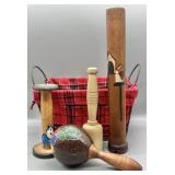 Vintage Wood Decor & Wire Basket