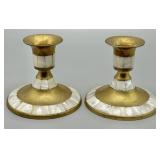 Vintage Brass Mother of Pearl Inlay Candleholders