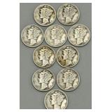 (10) Mercury 1935-1944 Dimes