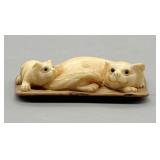 Japanese Netsuke Two Cats Resting Meiji Style