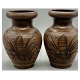 (2) Carved German 1960s Stoneware Vases