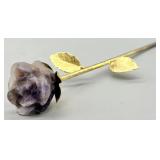 Amethyst Carved Rose w/Gold Tone Stem