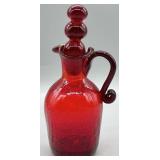 Vintage Ruby Red Crackle Glass Cruet