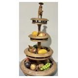 Vintage Hand-Carved Tiered Monkey Pod Lazy Susan
