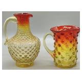 (2) Kanawha Glass 1960s Amberina Hobnail Pitchers