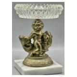 Mid-Century Cherub and Crystal Ashtray