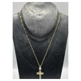 Custom14k Gold and Diamond Cross Pendant & Chain