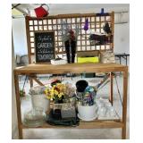 Wooden Potting Bench & Contents