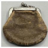 Antique Leather Coin Purse w/Metal Kiss Lock