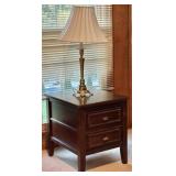 Wood Side Table and Lamp