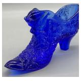 Cobalt Blue Fenton Art Glass Cat Face Shoe