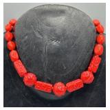 Vintage Red Carved Bead Necklace
