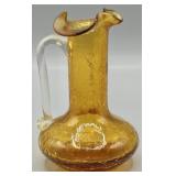 1960s Amber Crackle Glass Pitcher