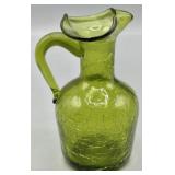 Green Crackle Art Glass Pitcher Ewer