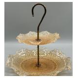 2-Tier Vintage Amber Glass Bon Bon Dish