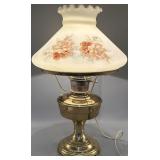 Hurricane Handpainted Floral Milk Glass Shade Lamp