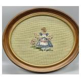 Oval Dutch Girl Needlepoint Framed Picture