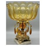 Vintage Brass and Amber Glass Compote (SEE DESC)