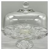 Vtg Leonard Silver Mfg. Glass Cake Stand w Lid