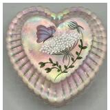 Fenton Pink Heart HP Signed Trinket Box w/Lid