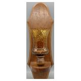 Mid-Century Wood Wall Sconce w/Amber Glass Scone