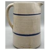 Large Antique Stoneware Blue Striped Pitcher