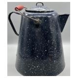 VTG Blue Enamelware Cowboy Camp Fire Coffee Pot